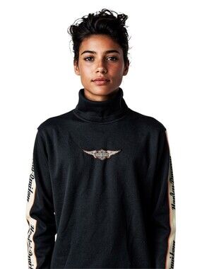 Harley-Davidson Black Turtleneck Sweatshirt with Sleeve Stripes